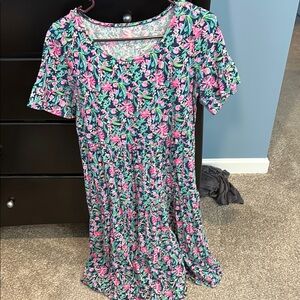Lilly Pulitzer Pink and Blue Casual Flutter Sleeve Dress